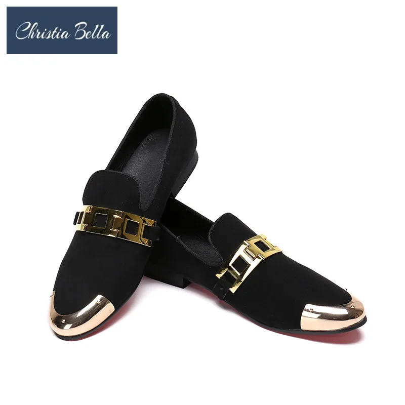 

Christia Bella New Style Velvet Men Summer Shoes with Metal Buckle Male Loafers Smoking Slipper Plus Size 38-47 Men's Flats Shoe