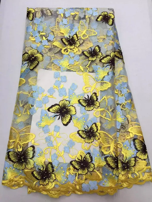 5 Ярдов/шт Красивая три цвета бабочки цветы сетки кружева вышивки французский
