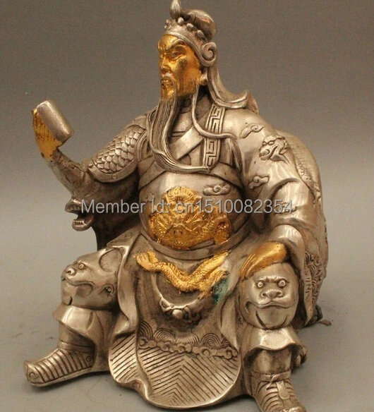 7 дюймовая Китайская народная Серебряная Статуэтка книжка Гуань Гонг Юй Воин