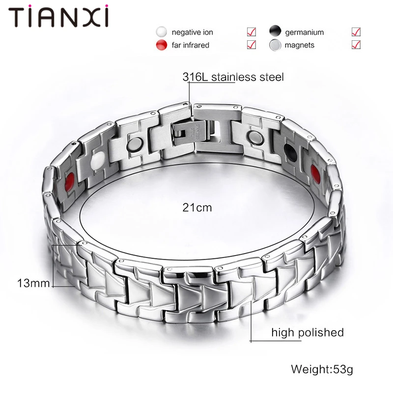 TIANXI New Cool Health Men Magnetic Bracelets&ampBangles Stainless Steel Bangles For Black Gold Silver Bracelets Gift | Украшения и