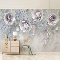 custom photo mural wallpaper 3d stereo purple flowers wall painting living room sofa bedroom tv background wall papel de parede