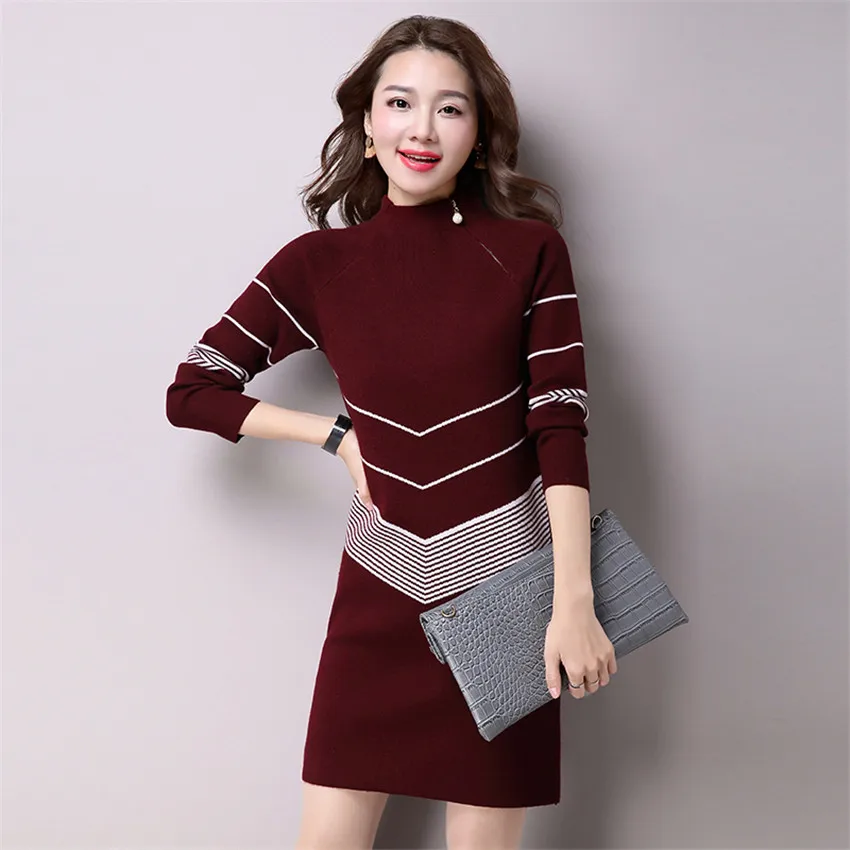 Женское трикотажное платье свитер на молнии с высоким воротником|knitted dress|sweater