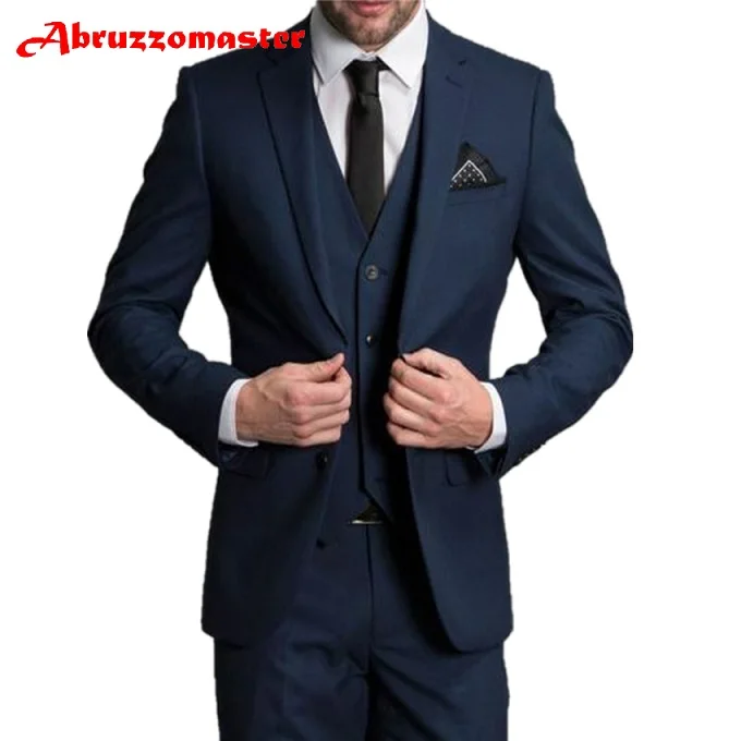 Navy Blue Abruzzomaster темно-синие свадебные костюмы на заказ мужские костюмы из 3 предметов мужские свадебные костюмы смокинги для жениха куртка+ брюки+ жилет - Цвет: Navy Blue