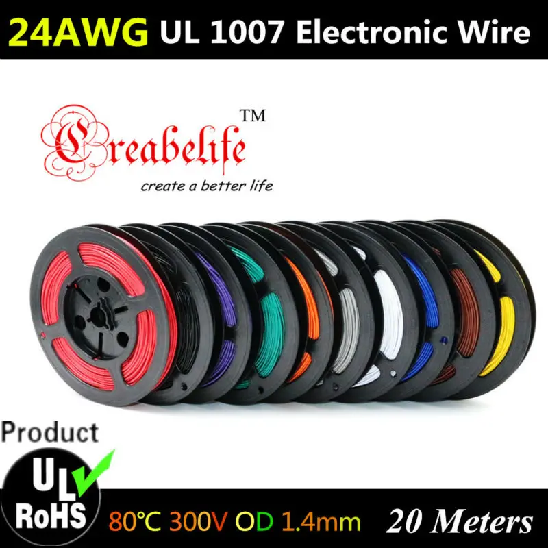 20 метров/рулон 24 AWG гибкий многожильный 10 цветов UL 1007 диаметр 1 4 мм электронный
