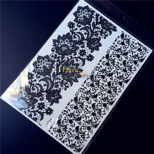 1 шт., нетоксичен, большой черный женский браслет хна с татуировкой, шнурками, цветами и растениями, поддельные украшения, водостойкая временная татуировка HBJ39