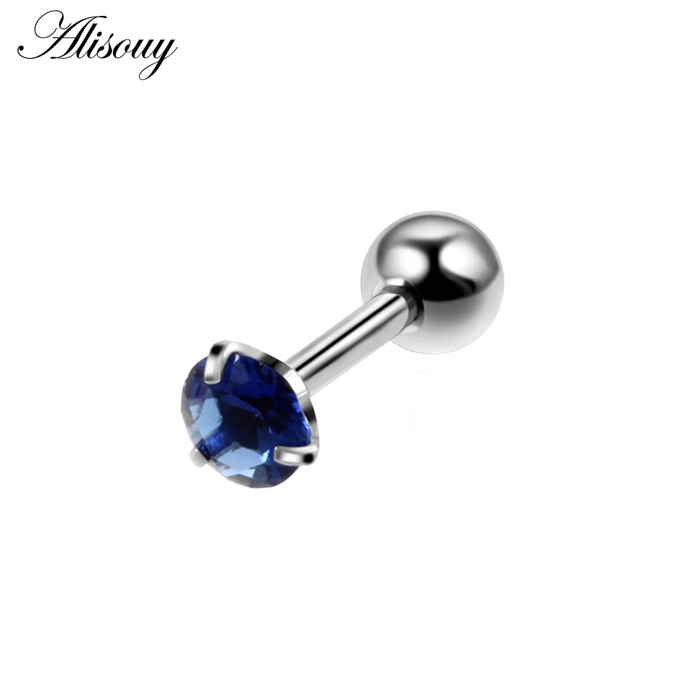 Silver Royal CZ-3 Alisouy 2 шт. 4 мм Круглый Кристалл Циркон трагус пирсинг для хрящевой части уха серьги 316L хирургическая сталь ювелирные изделия для тела Спираль пирсинг - Окраска металла: Silver Royal CZ-3