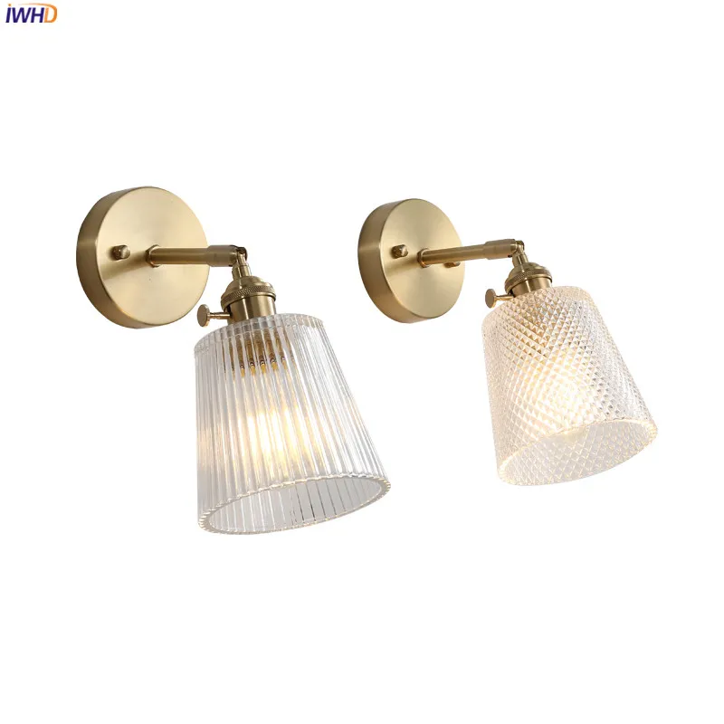 

IWHD Janpan Copper Glass LED Wall Light Fixtures Bedroom Bathroom Mirror Retro Vintage Wall Lamp Sconce Wandlamp Applique Murale