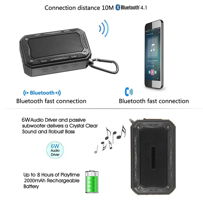 Bluetooth Speaker Outdoor IP67 Waterproof MP3 Player Mini Wireless Speakers FM Radio HandsFree Subwoofer For Computer PC | Электроника