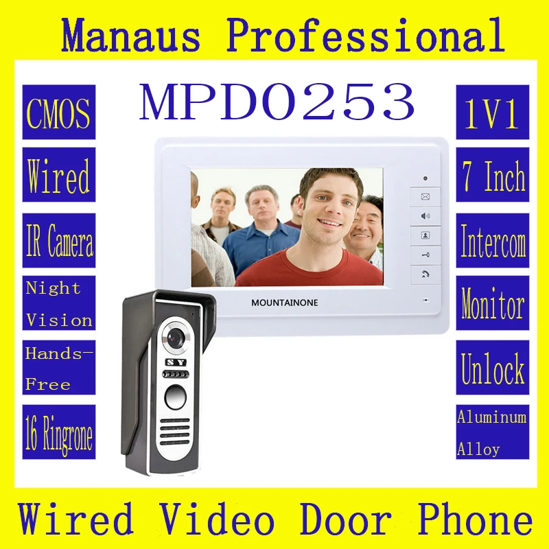 

Smart Home 7" TFT Color Video door phone Doorbell & IR Night Vision Camera doorphone monitor Speakerphone intercom System D253a