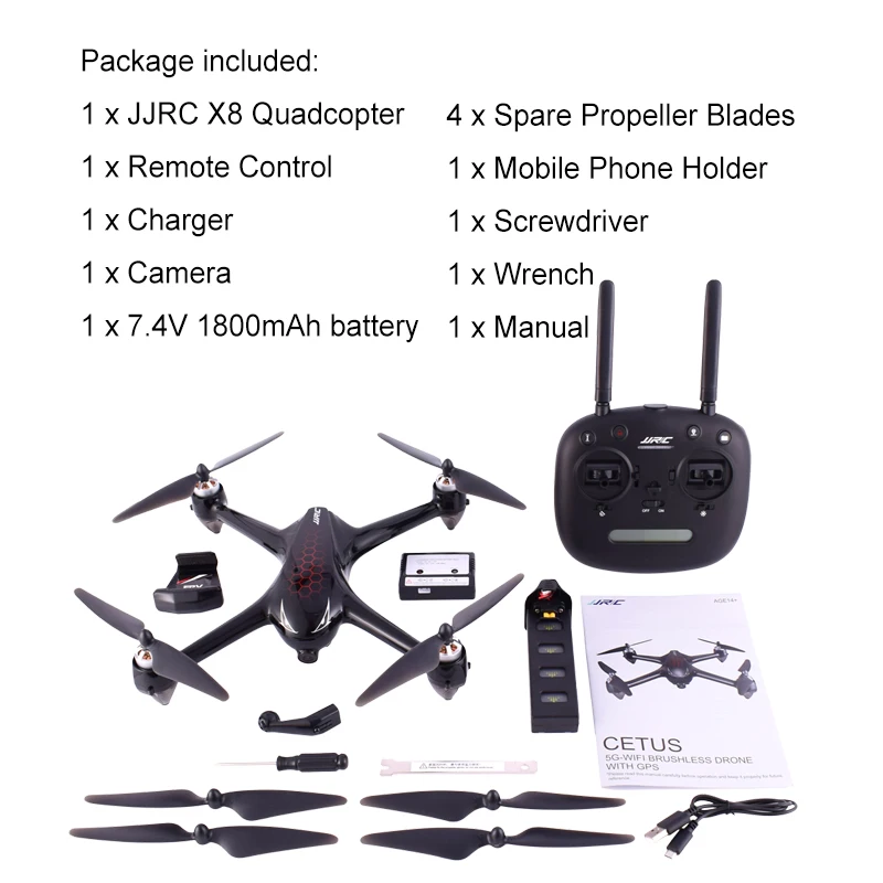 JJRC X8 2.4G Brushless Motor RC Drone With 5G WiFi FPV 1080P HD Camera GPS Positioning Quadcopter 18mins Long Flight Time
