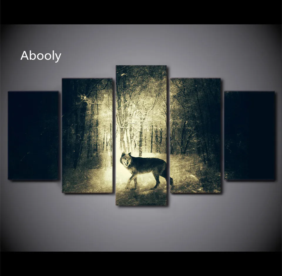 HD с 5 шт. холст Книги по искусству волк в свет и тень картины настенные панно для