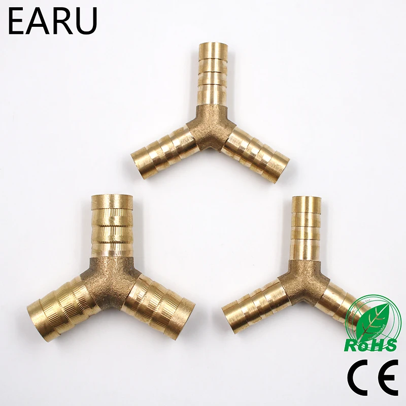 6-12mm BRASS Y type Hose Joiner Piece 3 WAY Fuel Water Air Pipe TEE CONNECTOR Pneumatic Connect Plug Socket for Air Gas Oil