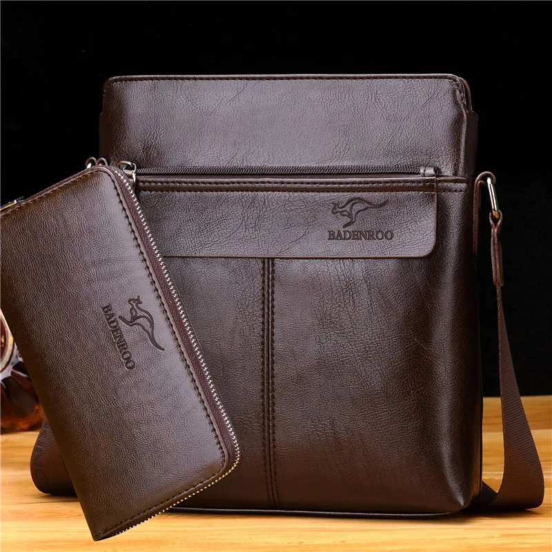Brown with Wallet Винтажная мужская сумка через плечо, сумка-мессенджер, мужская сумка и кошелек, набор документов, мужская сумка, Основная сумка, Bolsas - Цвет: Brown with Wallet