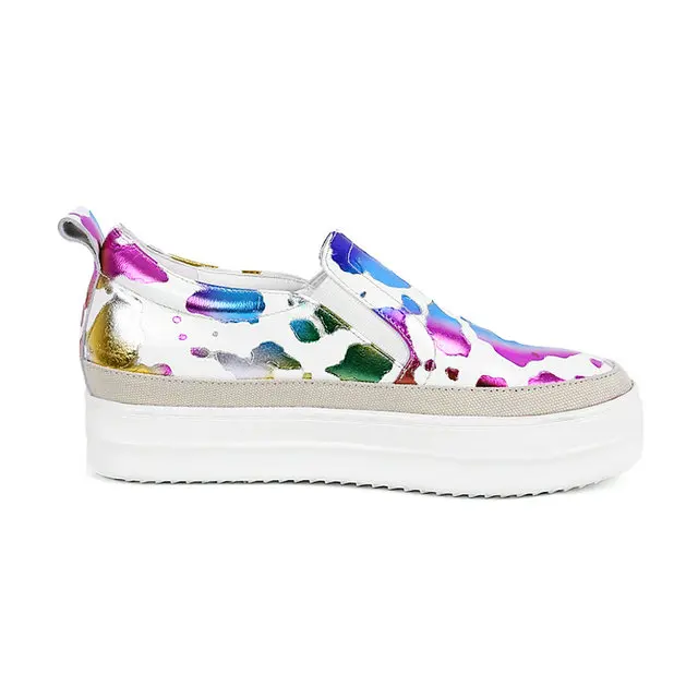 2017 Женщин Неподдельной Кожи Оксфорды Квартиры обувь Slip On Круглым Носком Камуфляж