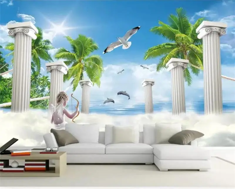3d обои фотообои на заказ роспись гостиной Эгейский море римская колонна картина