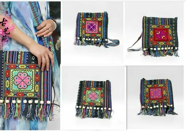 

Vintage Hmong Tribal 10pcs fedex fast Ethnic Thai Indian Boho shoulder bag message bag for women embroidery Tapestry