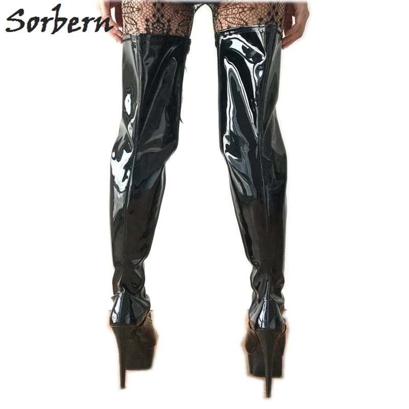 

Sorbern Lace Up Med Thigh High Women Boot Custom Calf Size Black Heel Boots Sexy Fetish High Heel Wide Calf Boots For Women