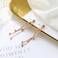 yun ruo 2018 fashion snake chain tassel stud earring woman rose gold color titanium steel jewelry girl birthday gift not fade
