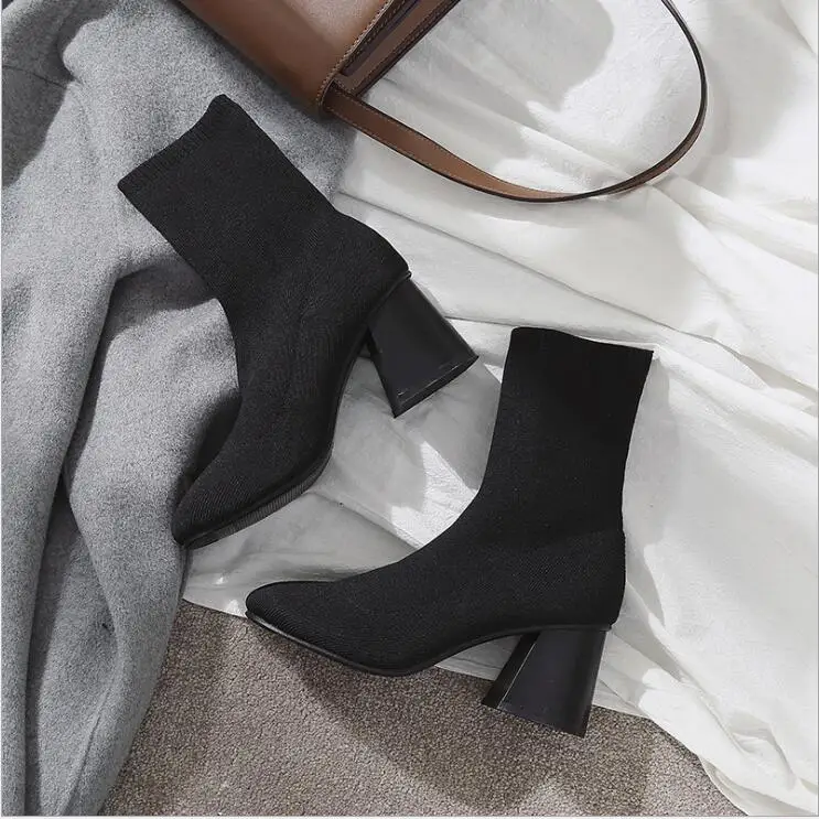 XDA/Новинка 2019 женские ботинки эластичные ботильоны из пряжи короткие на толстом