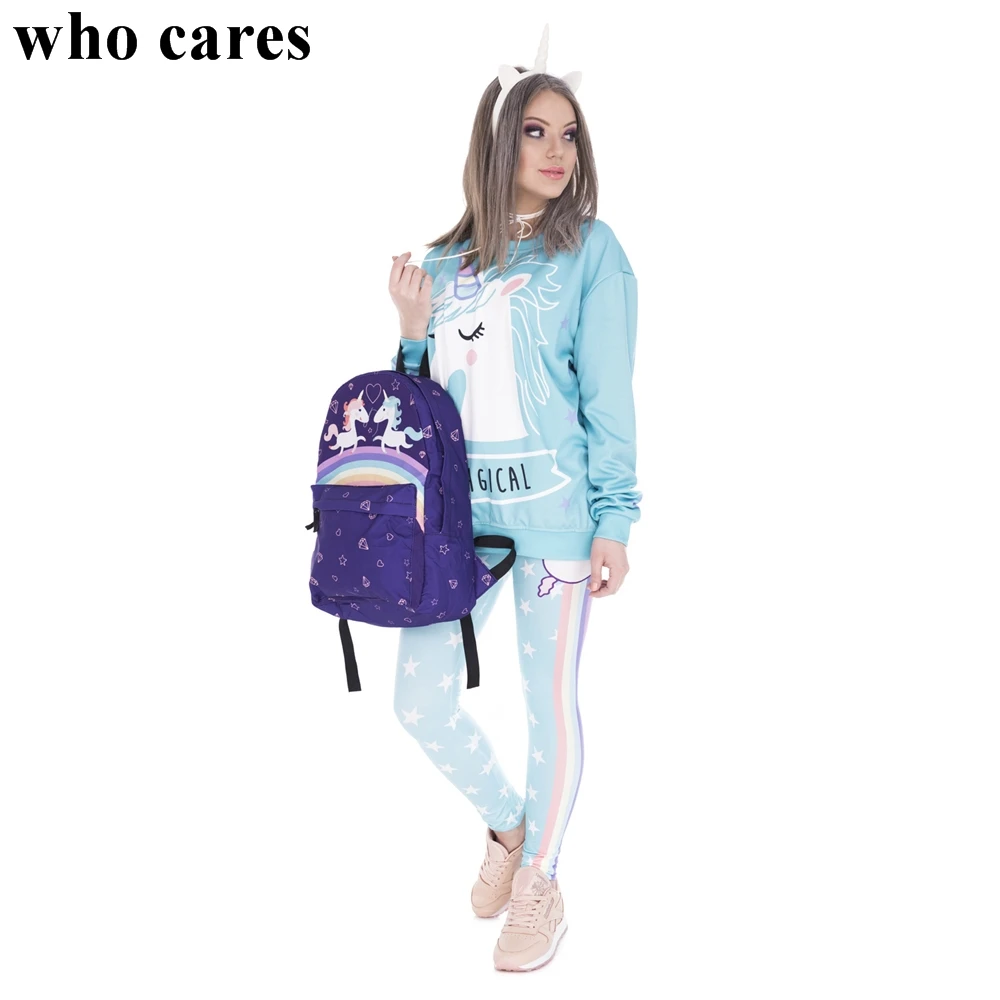 Фиолетовый рюкзак для влюбленных с единорогом новинка модный Who Cares простые