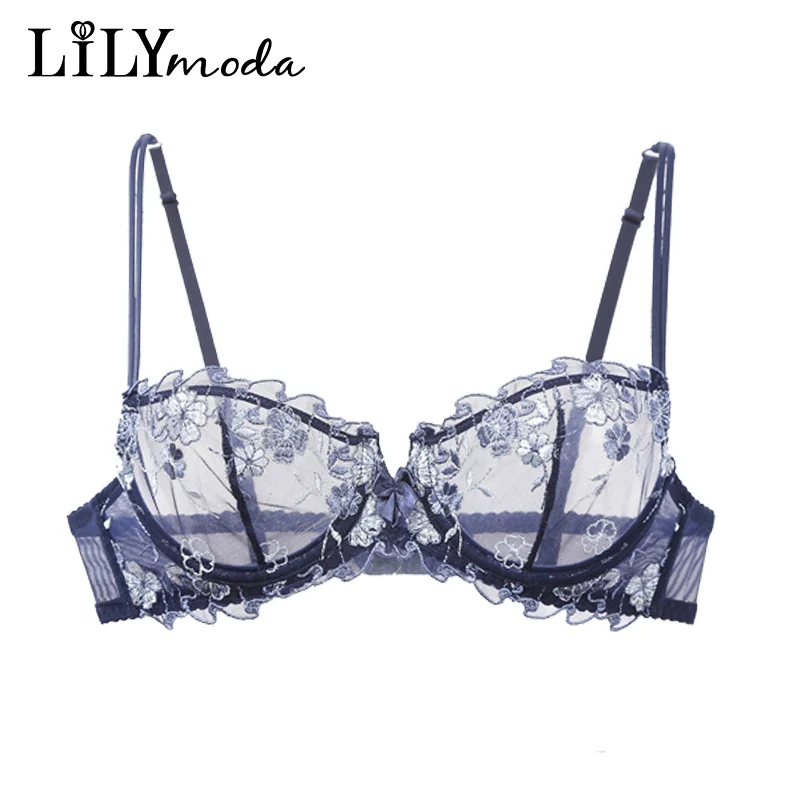 Lilymoda, женский сексуальный ультратонкий прозрачный бюстгальтер без подкладки, эротический, балконет, ДЕМИ, кружевной, с вышивкой, бюстгальтер, женское нижнее белье, нижнее белье