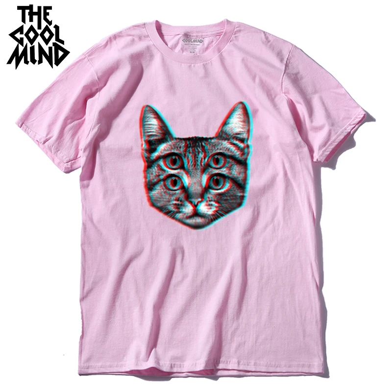 qi0423A-PINK COOLMIND qi0410A хлопок, забавная Мужская футболка с коротким рукавом, Повседневная крутая Мужская футболка с котом, Мужская модная футболка, футболки - Цвет: qi0423A-PINK