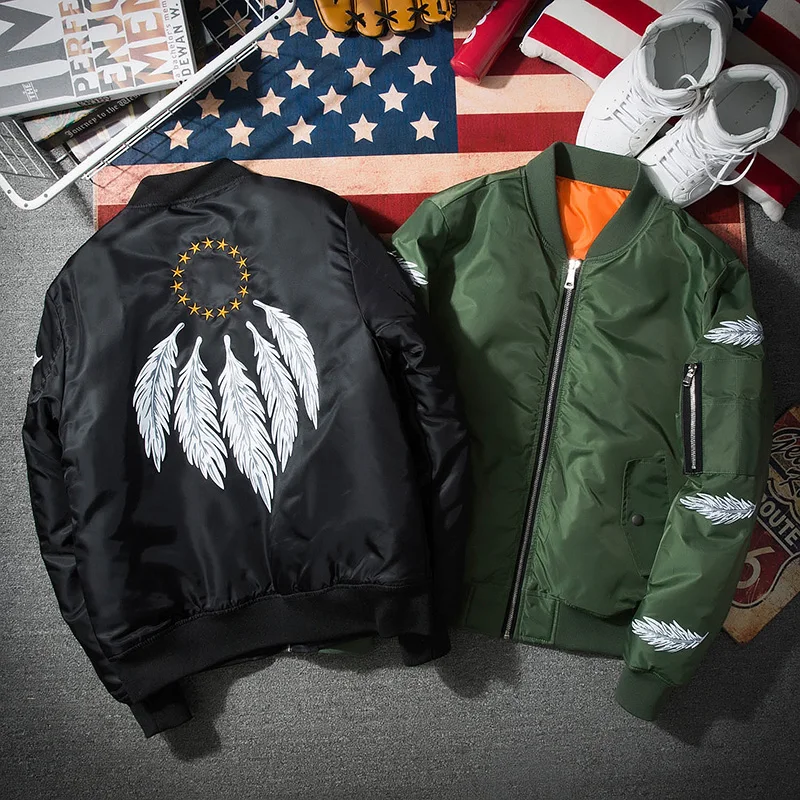 Куртка пилот TANG мужская с принтом перьев уличная одежда черный Бомбер 2019|Мужские