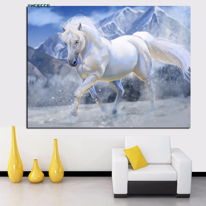 YWDECOR HD печать белая бегущая лошадь картина маслом на холсте животные минимализм