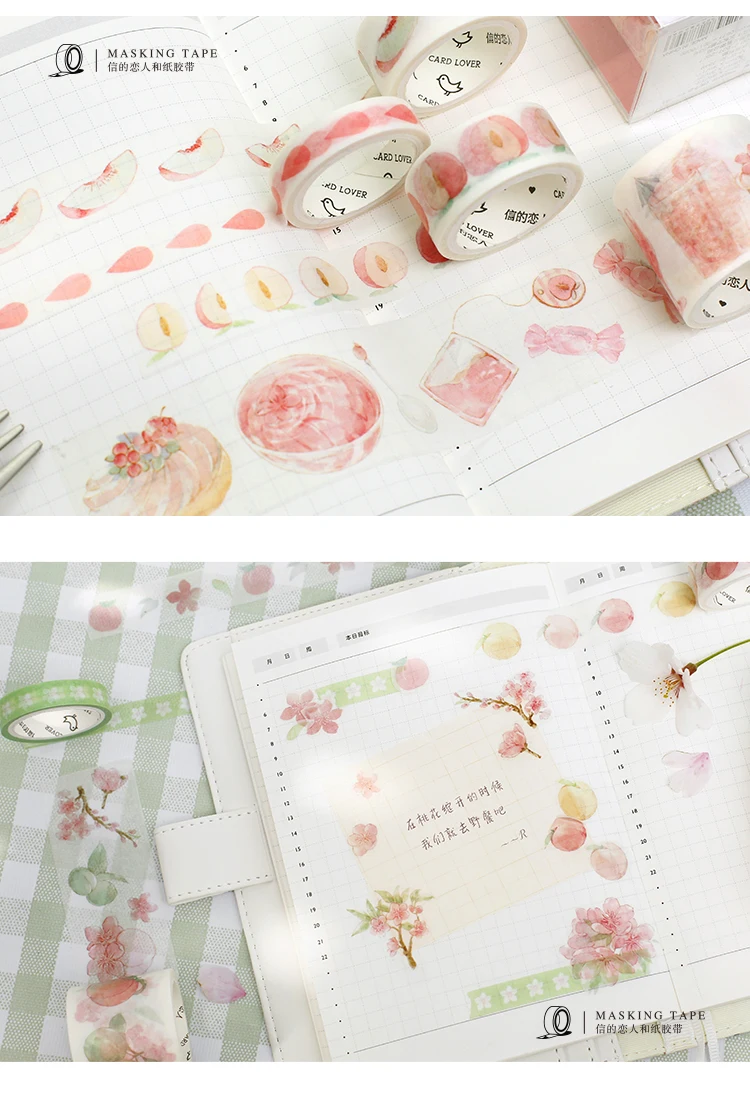 4 рулона/комплект Сладкий персик лента для декорации Washi DIY планировщик для скрапбукинга маскирования клейкие ленты Эсколар