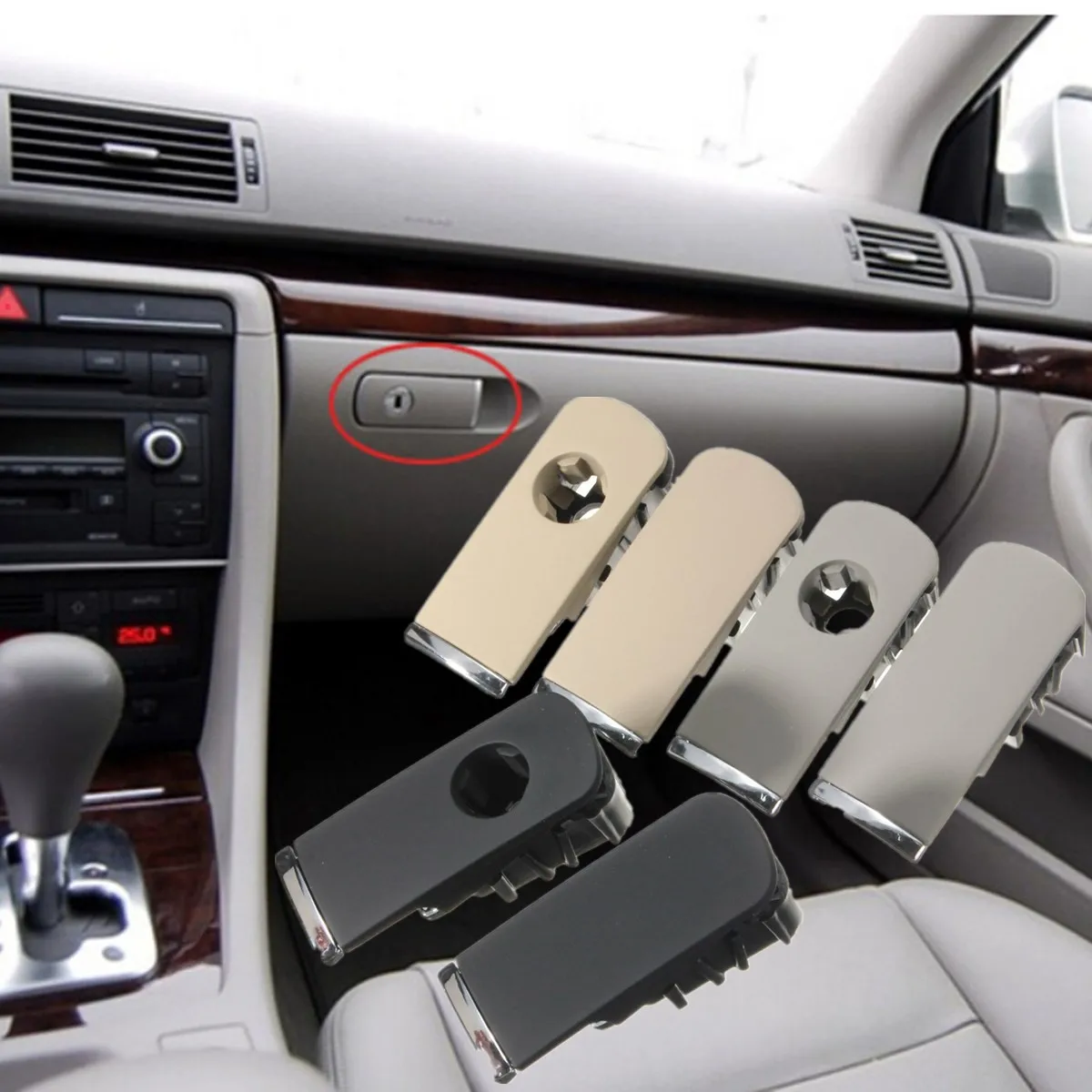 

Chrome Glove Box Lock Lid Handle With Hole Dark Grey For Audi A4 8E B6 B7