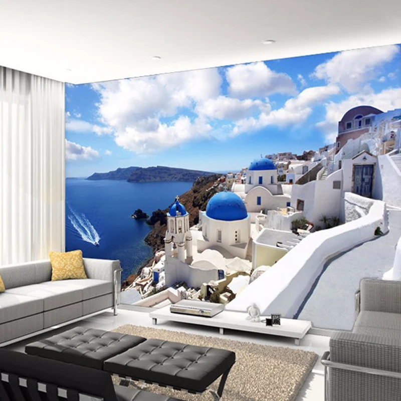 

Custom 3D Photo Wallpaper Greece Aegean Mediterranean Large Murals Living Room Bedroom Home Decor Creative Apartment Renovation