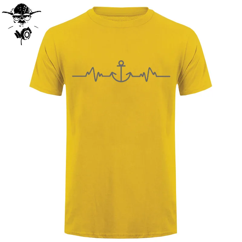 Sailinger Anchor Pulse Heartheat Футболка-Yacht Sail Tee Забавный подарок на день рождения Футболка с принтом Мужская брендовая футболка Новинка - Цвет: yellow gray