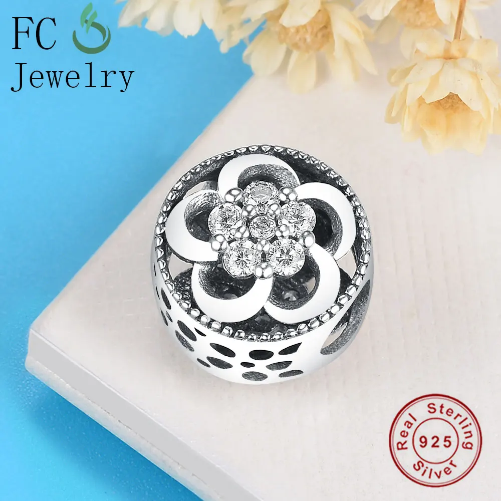 Fit Original Charms Bracelet Solid 925 Silver Openwork FLOWER OPENWORK Bead European CZ Delicate Jewellery Women | Украшения и