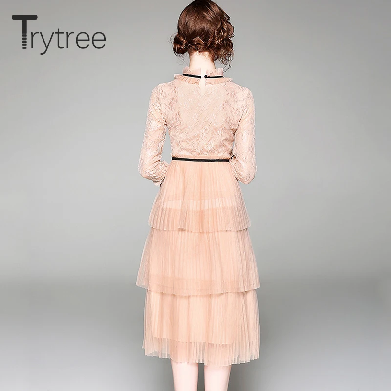 Trytree/летнее осеннее Повседневное платье с бантиком расклешенный рукав женское