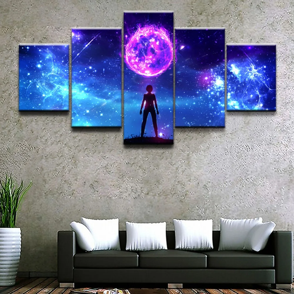 

Decor Poster Modern Home Wall Art Figure 5 Panels Sci Fi Starry sky Landscape Pictures Framework Bedroom HD Printed Painting