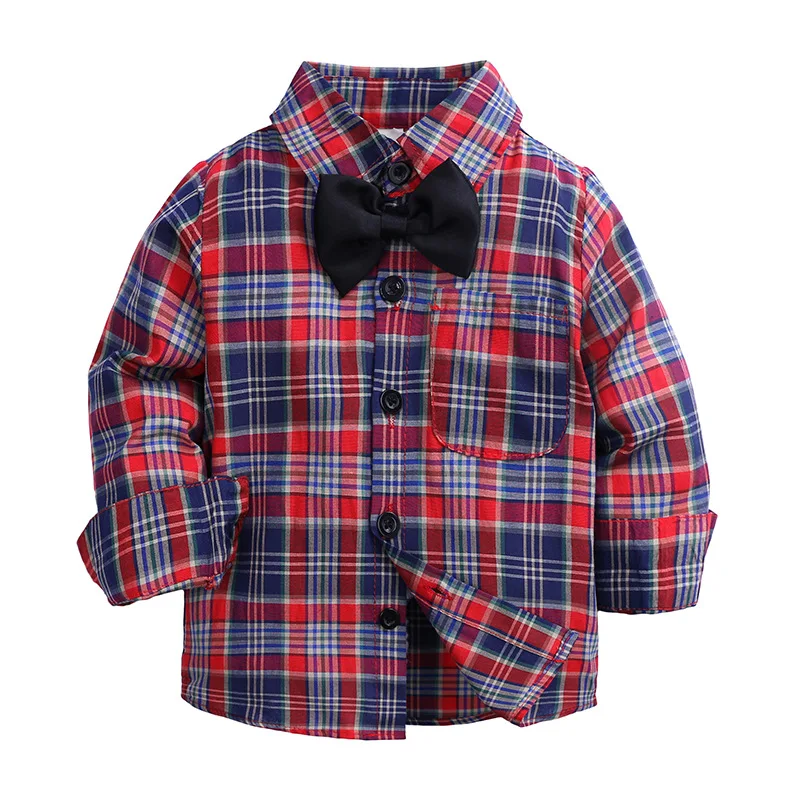 A Новинка года, осенние детские рубашки для мальчиков модные рубашки в клетку с длинными рукавами и воротником «Мандарин» для детей возрастом от 2 до 8 лет, детская одежда - Цвет: A