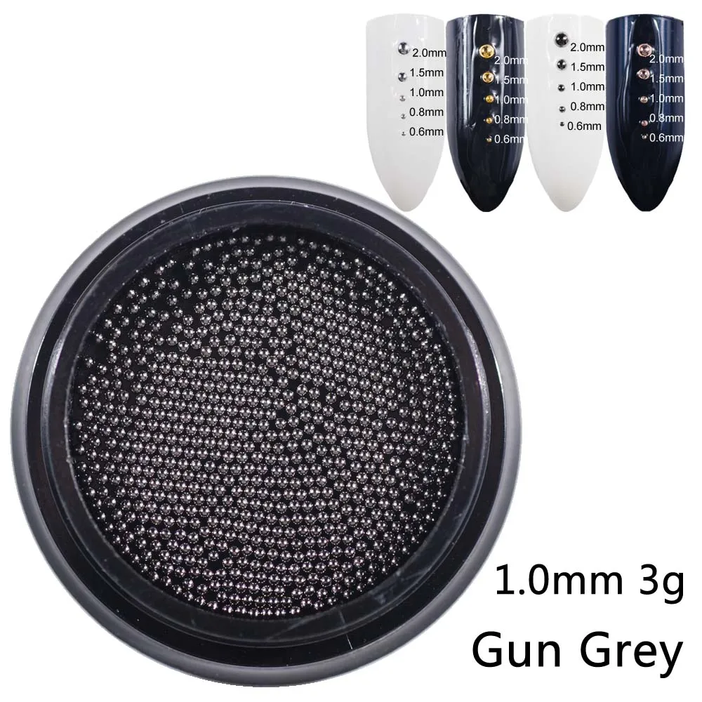 1.0mm gun grey 3g Металлические микро бусины из нержавеющей стали 0,6 мм-2,0 мм бусины для дизайна ногтей Икра 3D DIY золото/серебро/розовое золото/серебро серый аксессуары для дизайна ногтей - Цвет: 1.0mm gun grey 3g