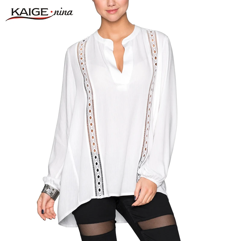 Kaige. Нина Женщины Топы Осень Офис Чистый Цвет Выдалбливают Плюс Размер Женщин