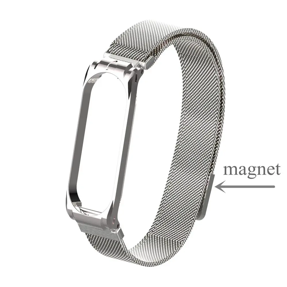 magnetsiliver Mi Band 4 3 металлический ремешок с магнитной пряжкой браслет на запястье ремешок из нержавеющей стали NFC Браслет для Xiao mi Band 3 4 - Цвет: magnetsiliver