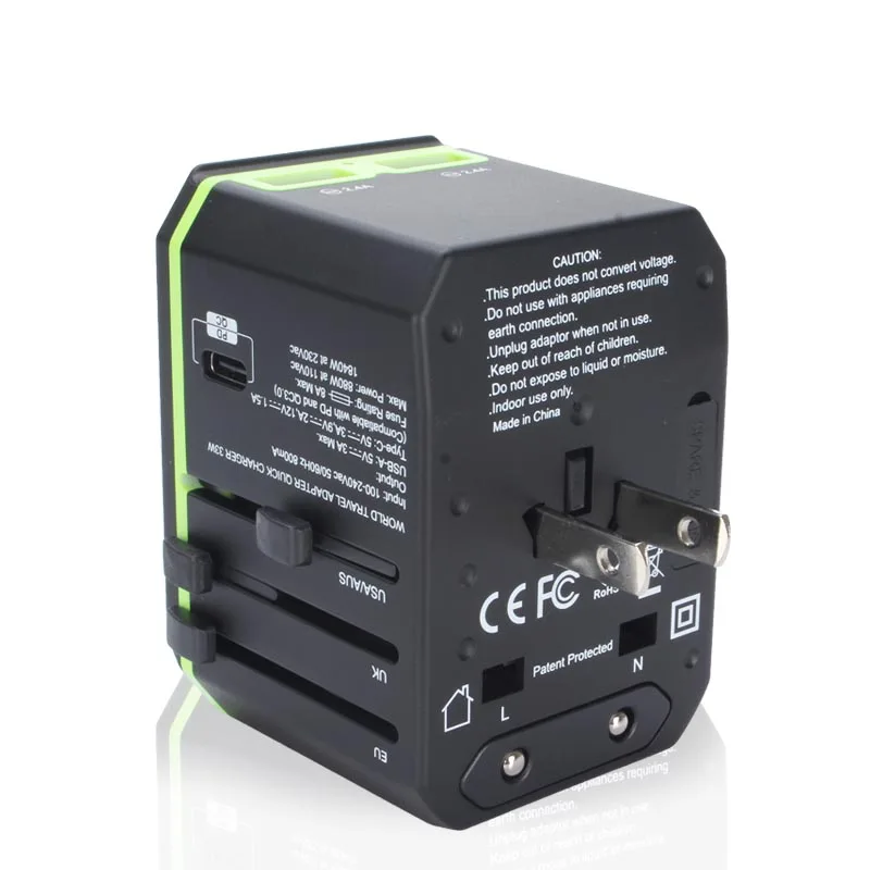 Универсальный дорожный адаптер 33 Вт двойной 2.4A USB питания с PD/QC 3 0 Быстрая Зарядка