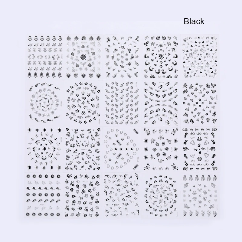 Black 3D наклейки для ногтей Клей переводные наклейки для ногтей черный белый смешанный принт Цветы DIY украшения для ногтей аксессуары - Цвет: Black