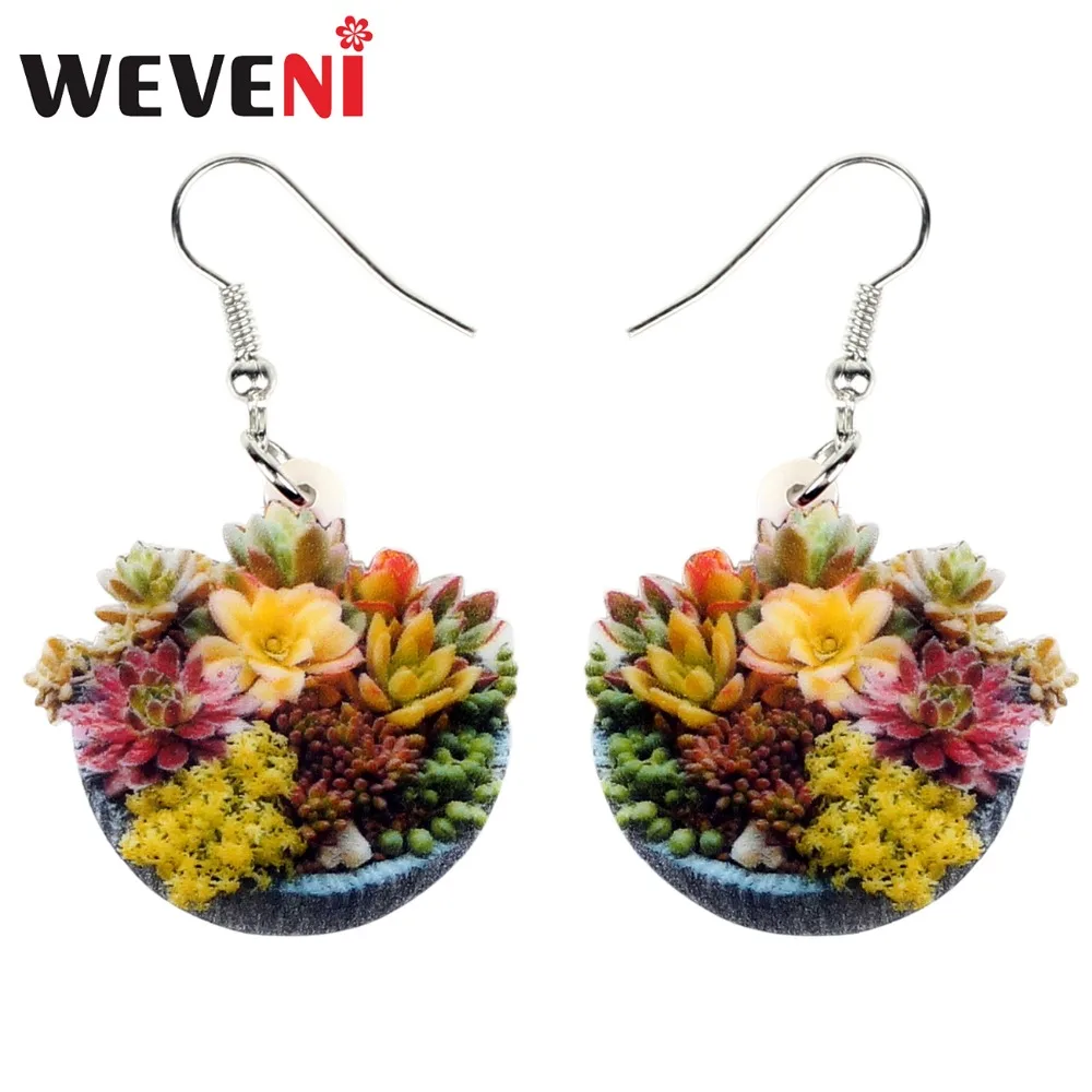 

WEVENI Acrylic Cartoon Succulent Plant Bonsai Earrings Drop Dangle Pot Flower Cactus Herb Plant Jewelry For Women Girl 2018 Gift