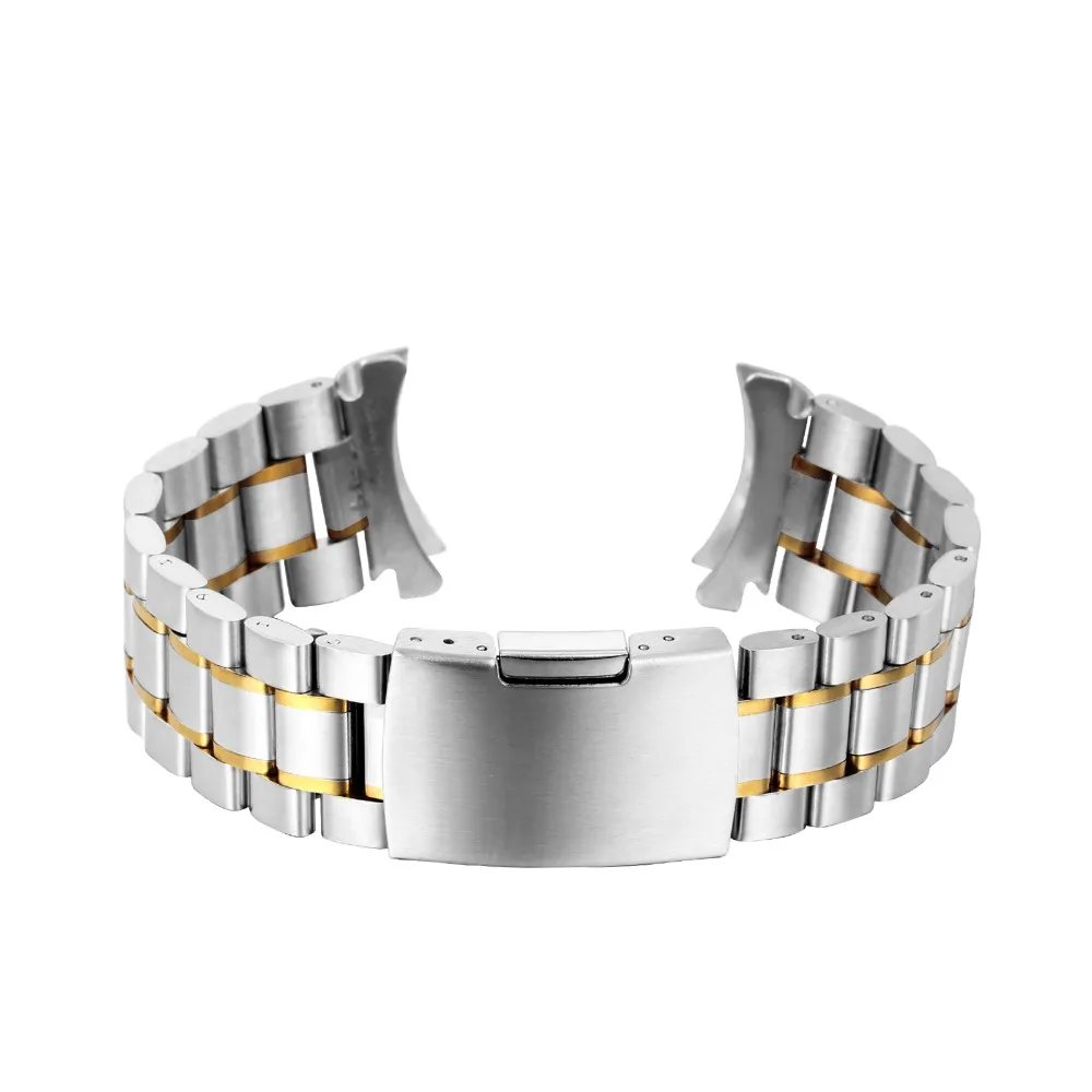 

Top Brand Luxury Stainless Steel Strap for Men Women 18mm 20mm 22mm 24mm Folding Clasp with Safety Silver Golden Watchband