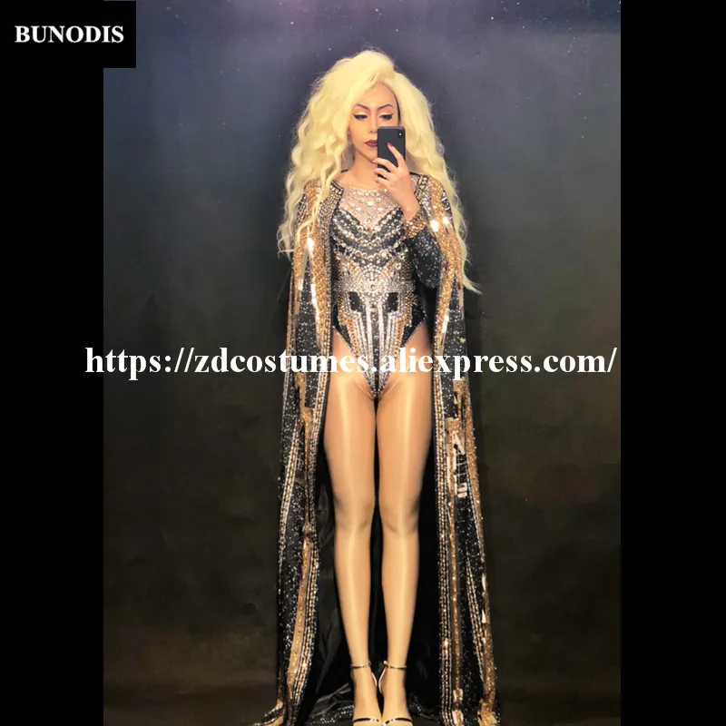 

ZD22301 женский сексуальный боди + пальто, полная серебристого золота, сверкающая одежда с кристаллами для ночного клуба, праздничная одежда для сцены, шикарные костюмы