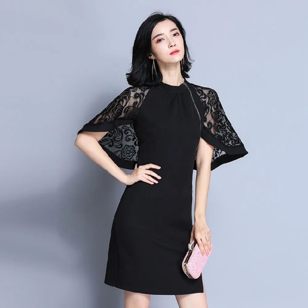 2017 новых прибыть весна лето женщин повседневная dress твердый воротник тонкий плюс