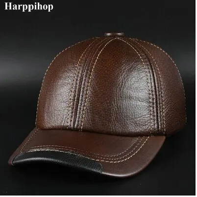 Новая модная зимняя одежда; кожаная шляпа мужская кожаная Бейсбол Кепки шляпа Haining кожаная кепка с козырьком - Цвет: Коричневый