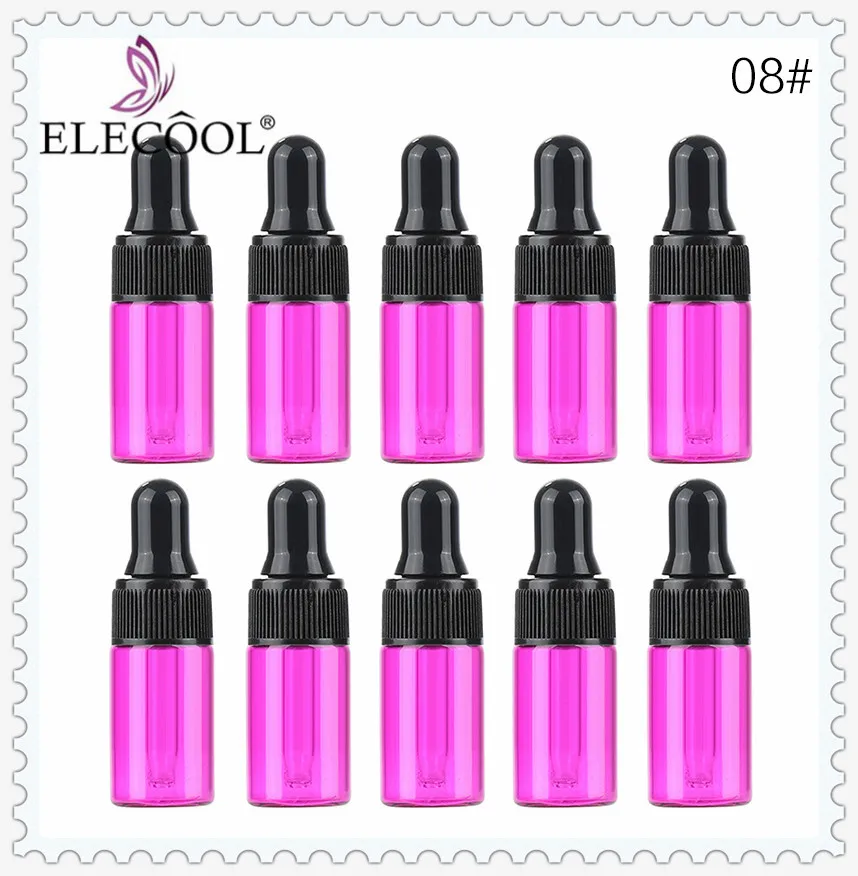 2ML-ROSE RED Elecool 10 шт. 3/2/1 мл Стекло парфюмерный флакон-капельница бутылки многоразового esstenial Масло жидкое мини пустая бутылка для хранения косметический контейнер - Цвет: 2ML-ROSE RED