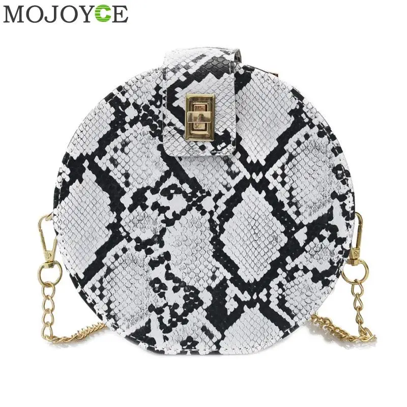 Белый Retro Serpentine Chain Round Bag Women Handbags Printed Small PU Leather Shoulder Crossbody Bags Female Messenger Bag - Цвет: Белый
