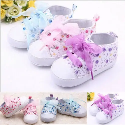 

Newborn Baby Kid Floral Soft Sole Shoes Infant Girl Toddler Sneaker Anti-Slip Beatiful Cute Printed Riband Baby Girl Shoes