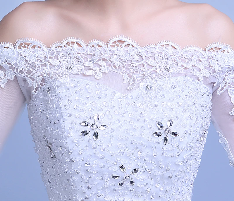 Bridal Gowns Beading Wedding Dresses 2016 New Lace vestidos de novia A-Line Appliques Boat Neck Petite Pleat Elegant | Свадьбы и